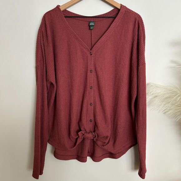 Wild Fable Waffle Long Sleeve Button Up Top - Picture 1 of 6